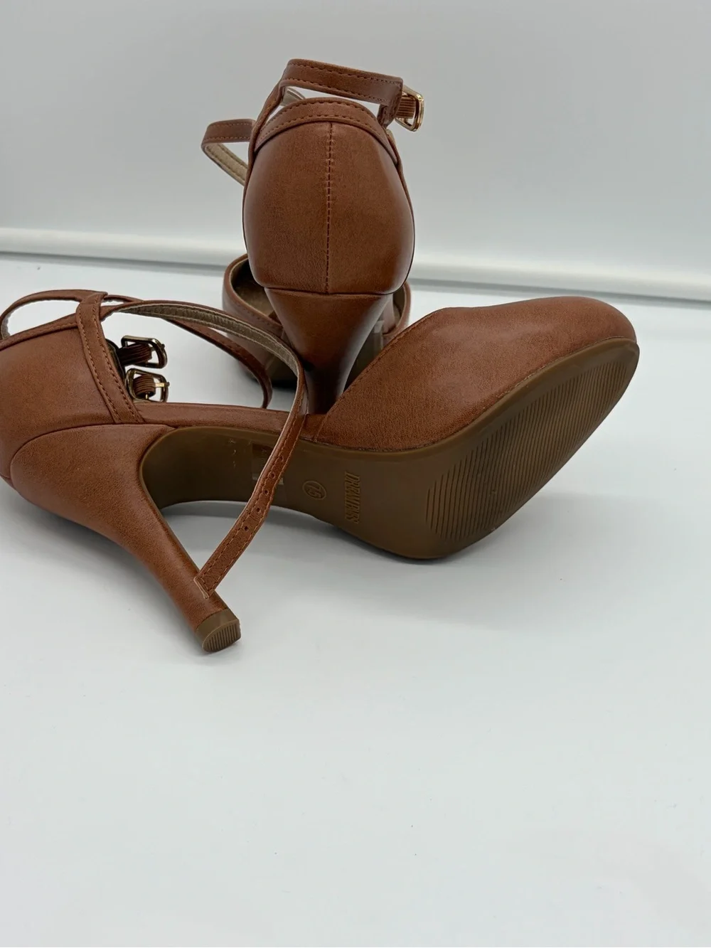 Brown Women's Ankle Strap Heeled Pumps